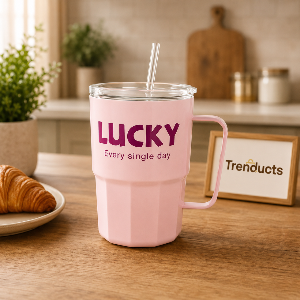 Lucky Glass Sipper with Handle, Lid & Straw