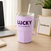 Lucky Glass Sipper with Handle, Lid & Straw