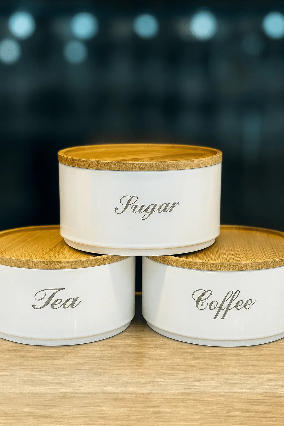 Luxury 3-Piece Round Tin Canister Set – Tea, Sugar & Coffee Storage