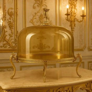 Amber Glass Cake Cloche with Gold Stand - Clarify.pk