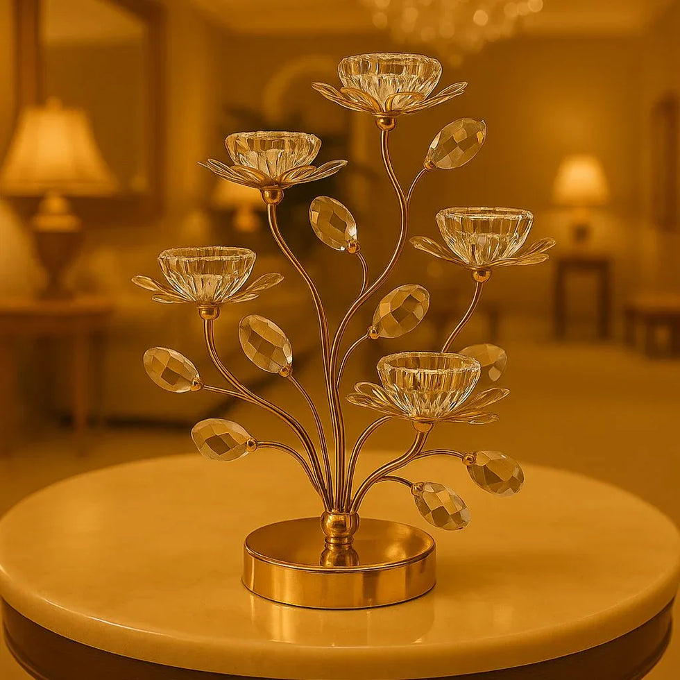 Luxury Crystal Candle Stand with Gold Finish - Clarify.pk