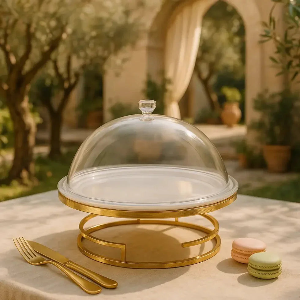 Luxury Dessert Display Cloche with Gold Stand
