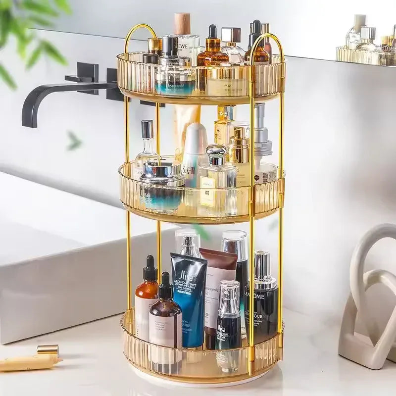 3 Tier Cosmetics Organizer with Gold Finish