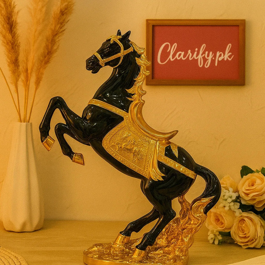 Luxury Black & Gold Horse Statue – Regal Home Decor Showpiece - Clarify.pk