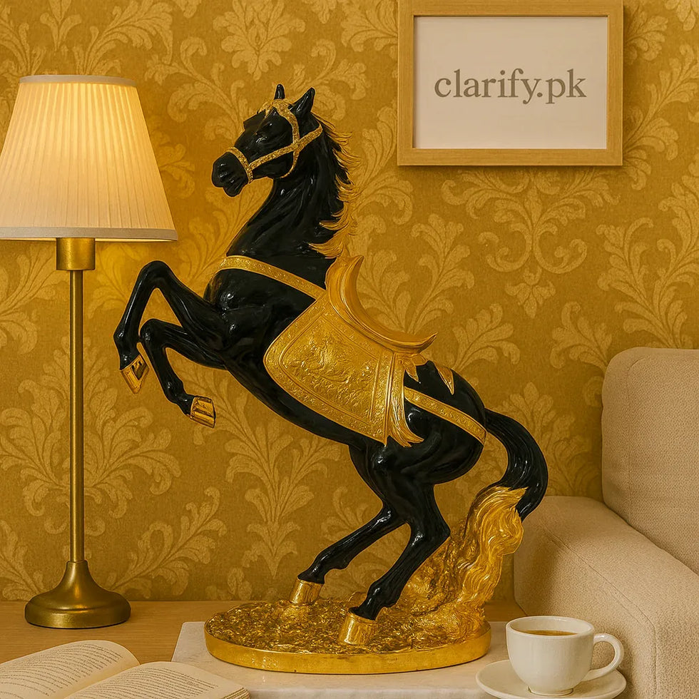 Luxury Black & Gold Horse Statue – Regal Home Decor Showpiece - Clarify.pk