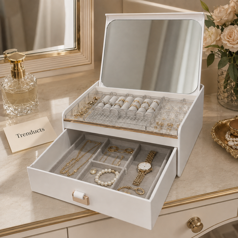 Luxury 2-Tier Jewelry Organizer with Mirror (Premium Quality)