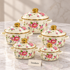 Enamel Casserole Set 5 Pcs - Pink Floral Gold Rim