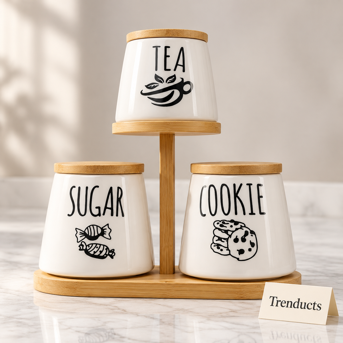 Ceramic Canister Set with Stand - Sugar, Cookie and Tea Jars