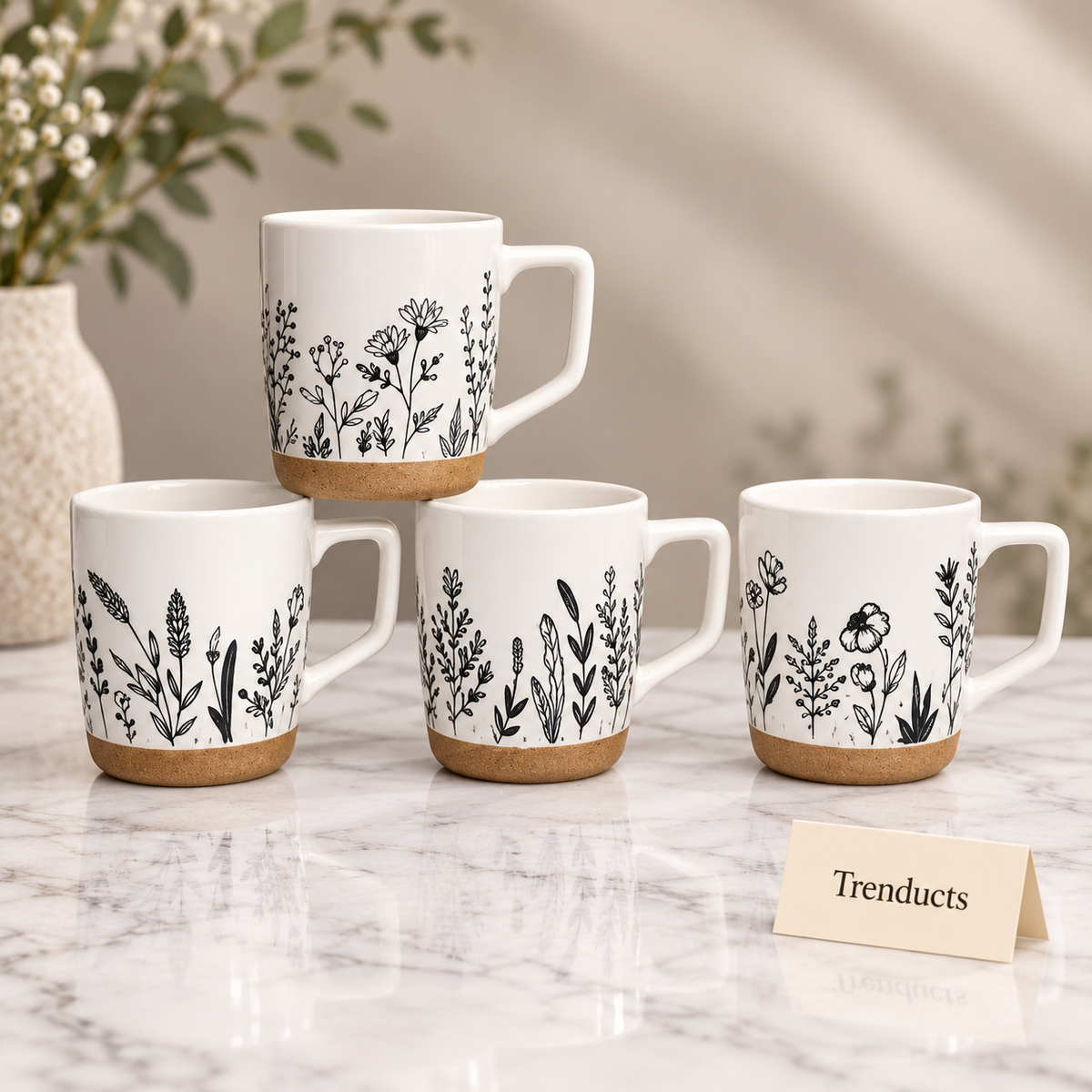 Wildflower Sketch Mug 450 ml - Black Line Art (Random)