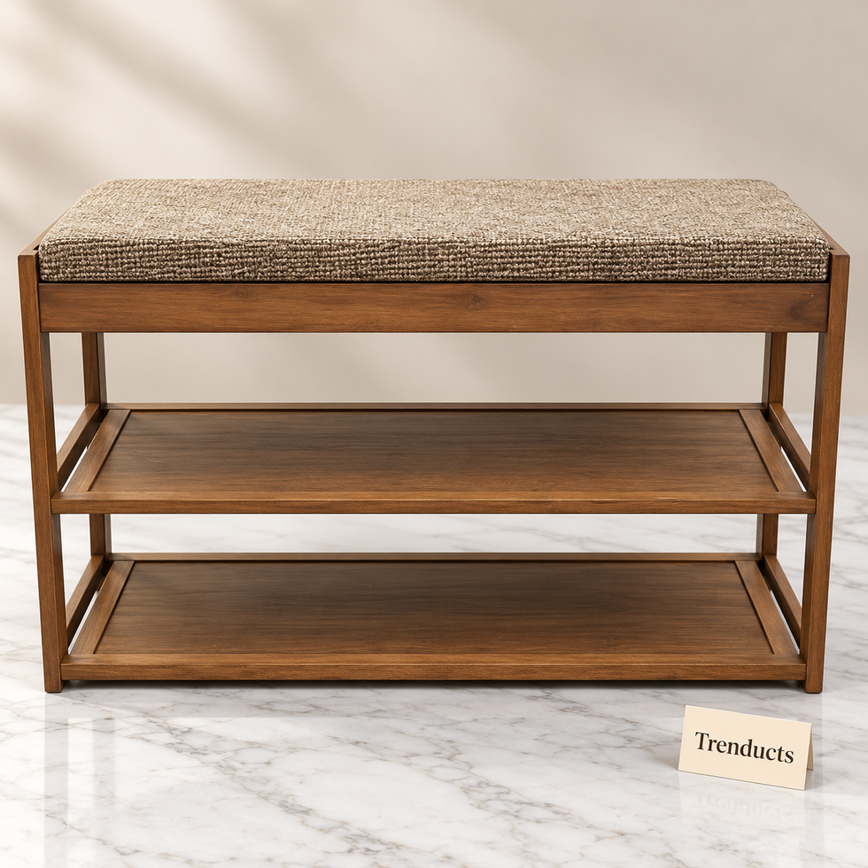 Two Shelf Bench - Dark Wood Style with Beige Cushion