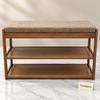 Two Shelf Bench - Dark Wood Style with Beige Cushion