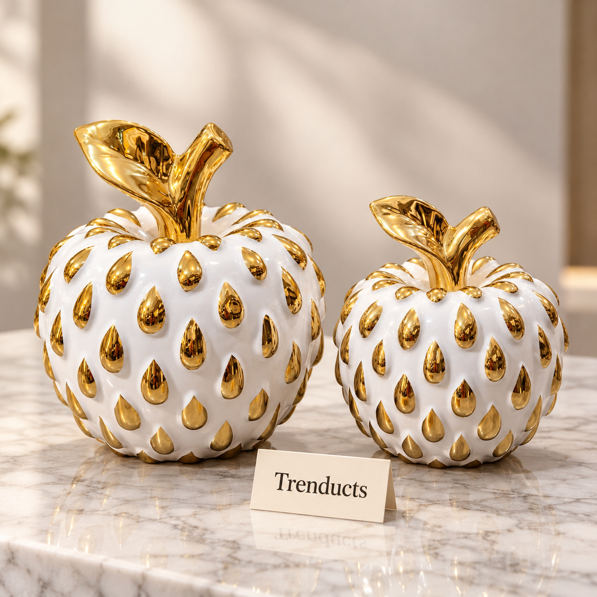 Gold Apple Table Accent - White Ceramic Showpiece