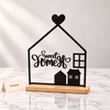 Sweet Home Table Decor - Black Metal House on Wood Base