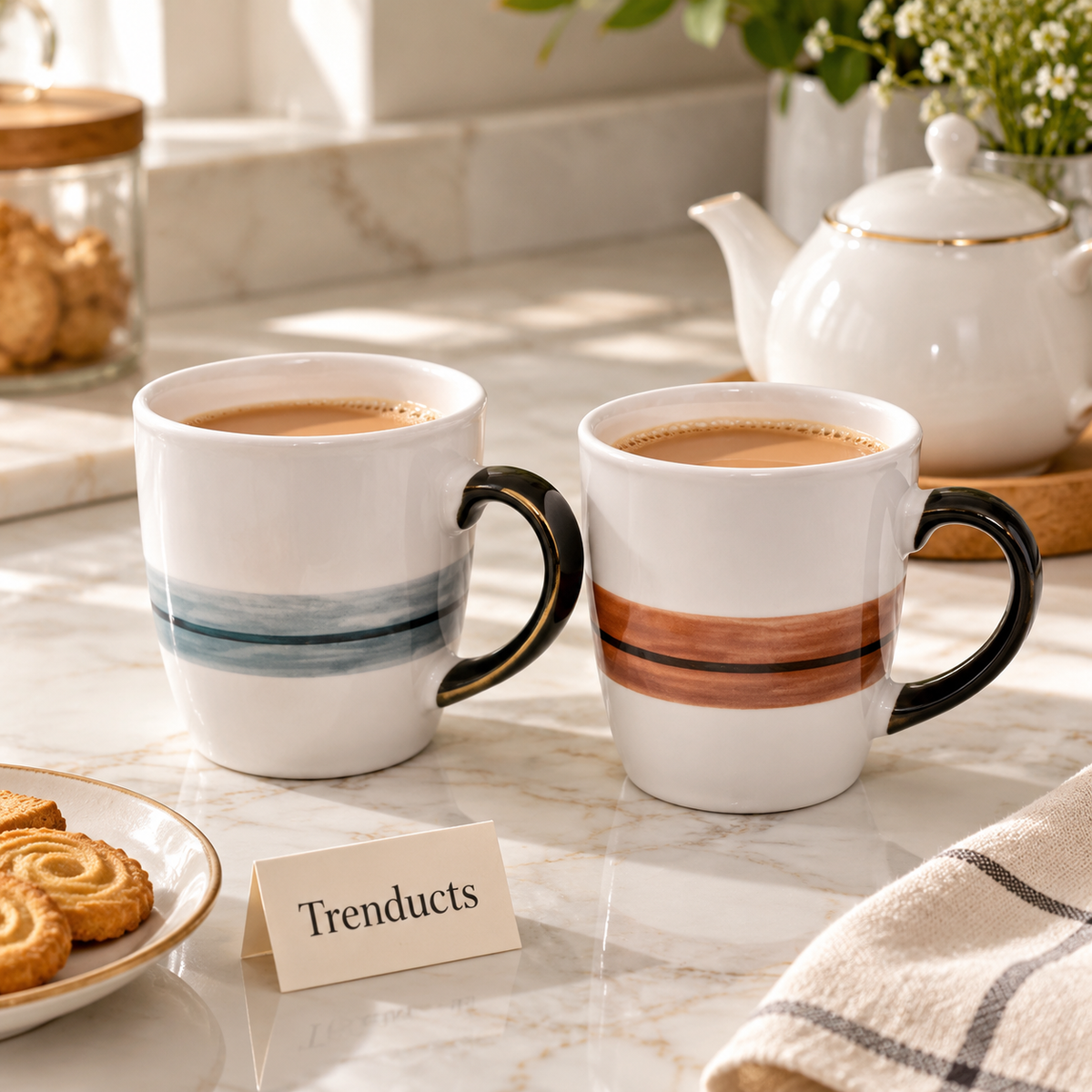 Danny Home Ceramic Tea Mug 230ml - Painted Stripe (each)