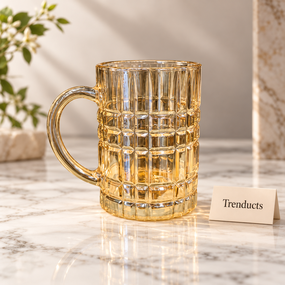 Glass Juice Mug - Gold Tint Checkered Beer Style Mug