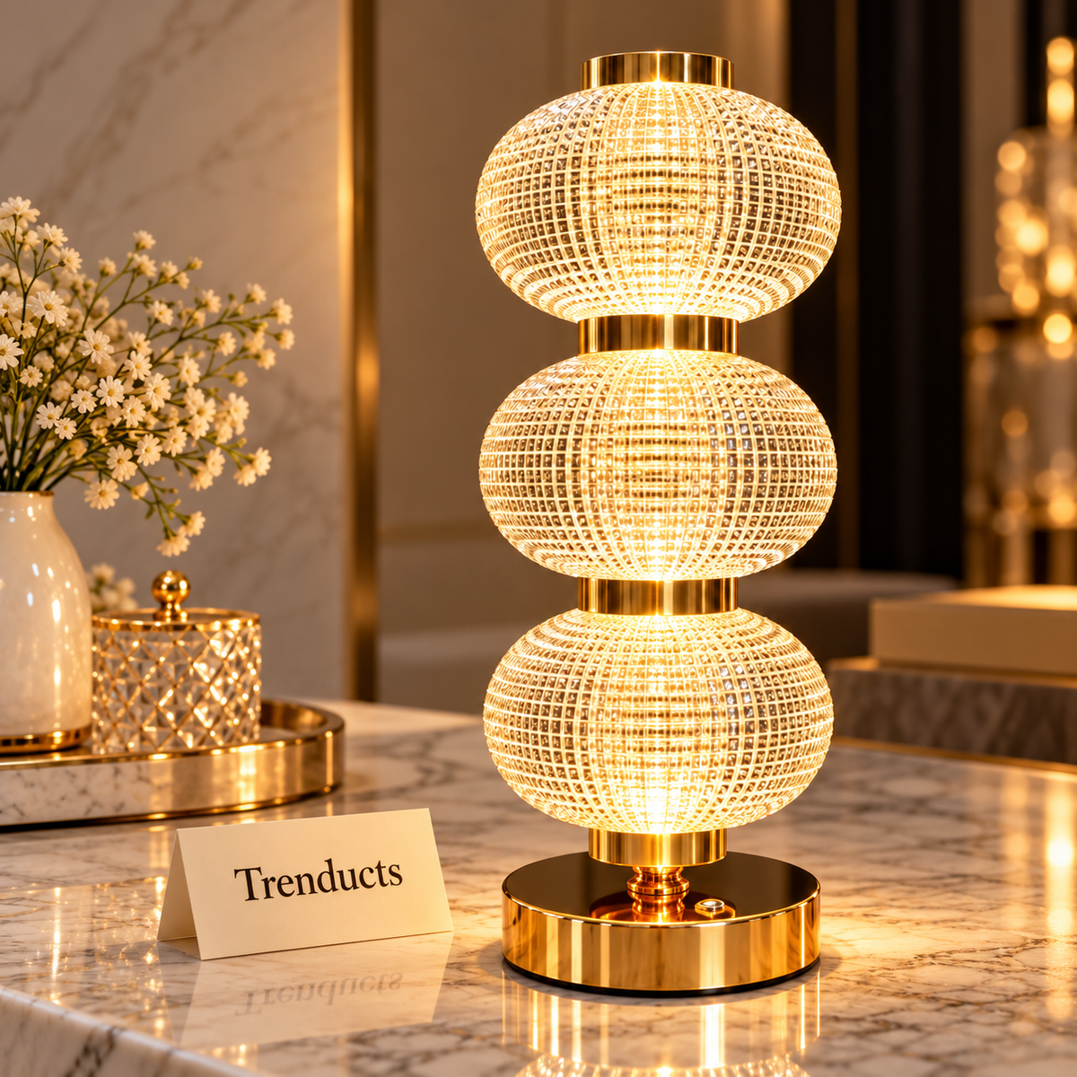 Triple Crystal Sphere LED Table Lamp with Touch Switch