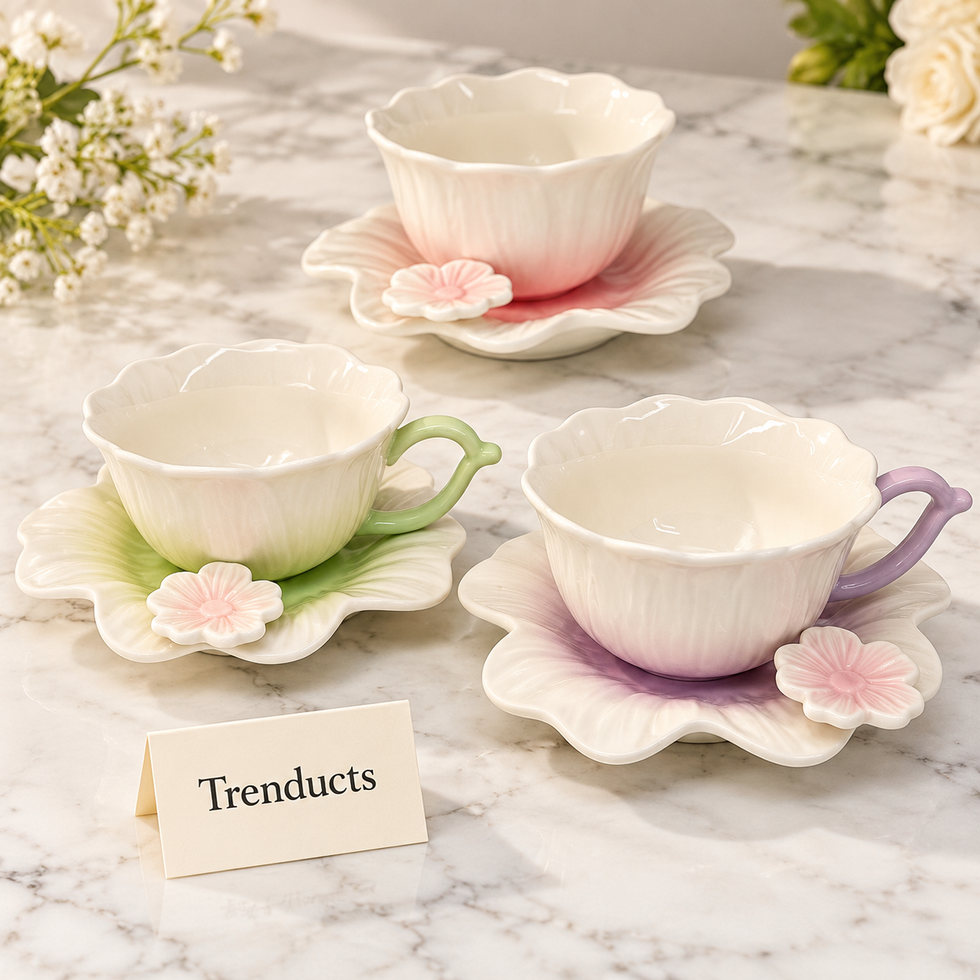 Ceramic Flower Cup and Saucer Set - Pastel Petal Design (each)