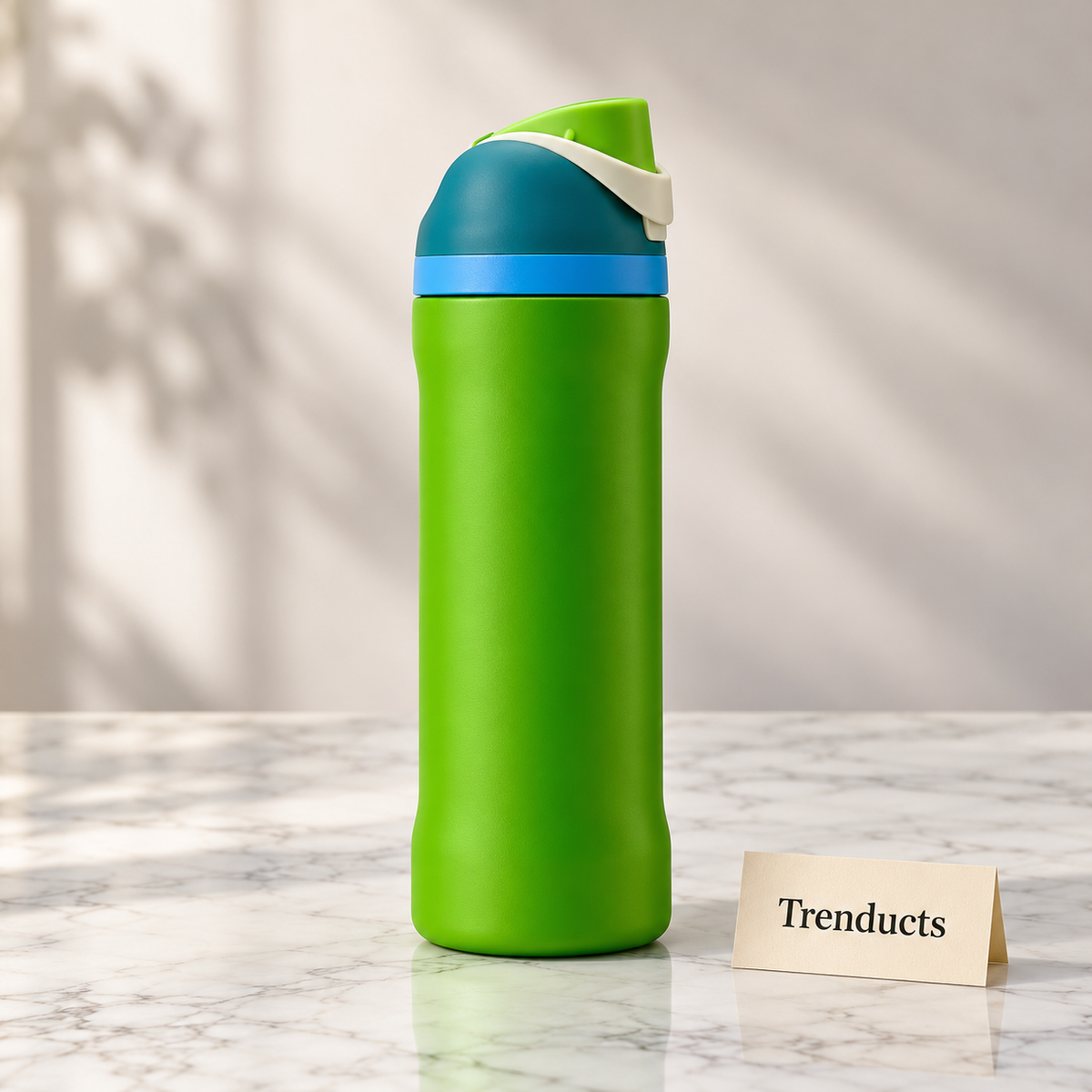 Premium Insulated Water Bottle - Green with Flip Straw Lid