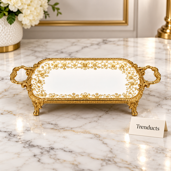 Gold Border Rectangular Tray on a white marble counter | Trenducts