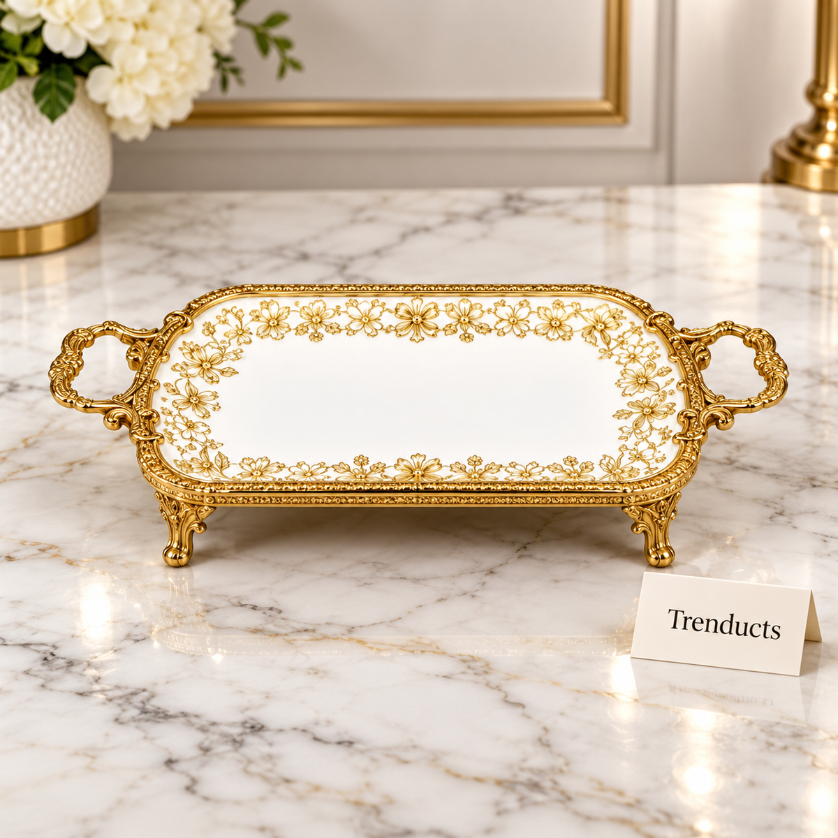 Brilliant Rectangular Flat Tray - Royal Bloom Gold Border