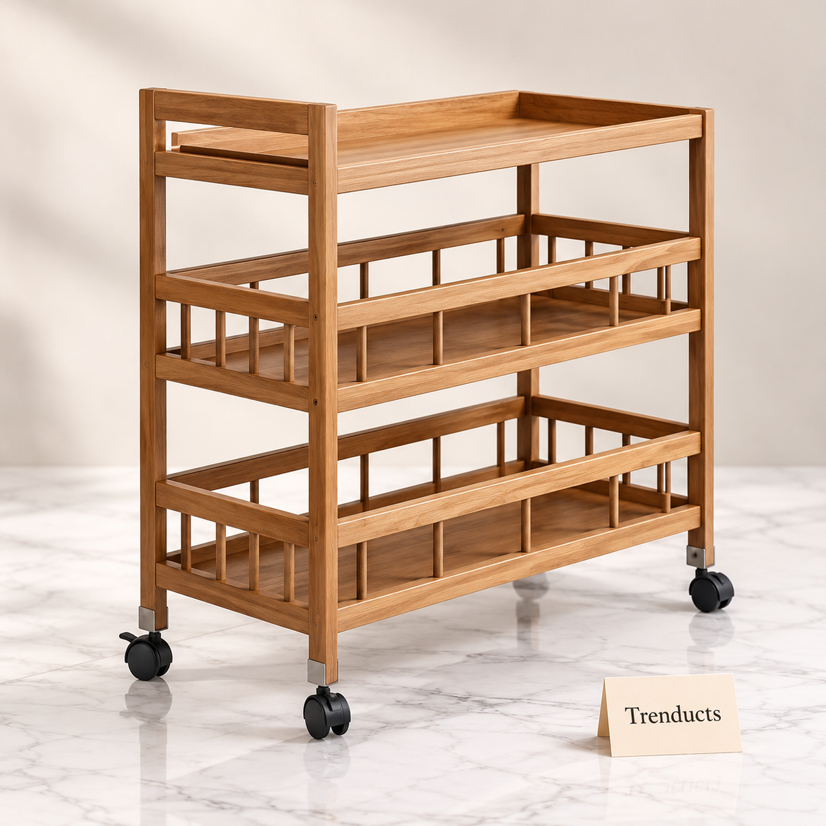 Rolling Storage Rack - 4 Tier Wood Style Trolley