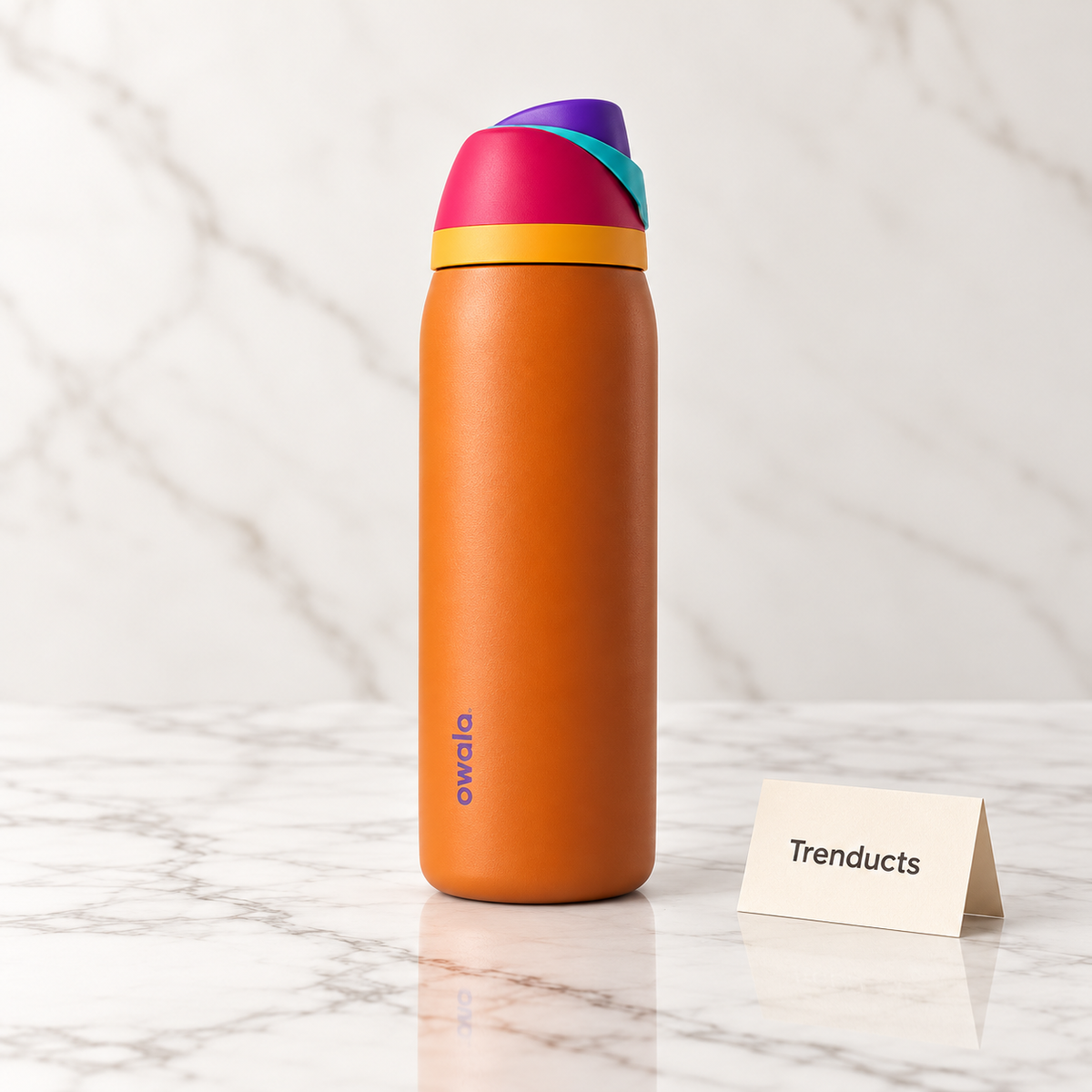 Insulated Steel Water Bottle with Carry Strap - Orange