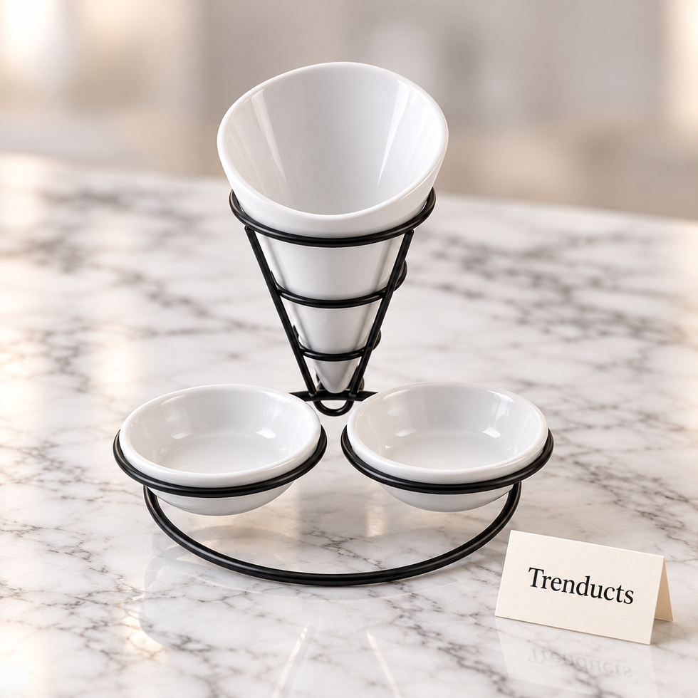 Brilliant Fries Holder - Black Cone with Dip Bowls