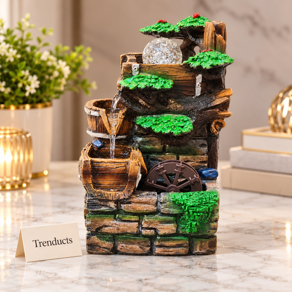 Rock Indoor Water Fountain - Tiered Tabletop with Moss
