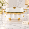 Brilliant Fluted Ceramic Casserole with Gold Stand