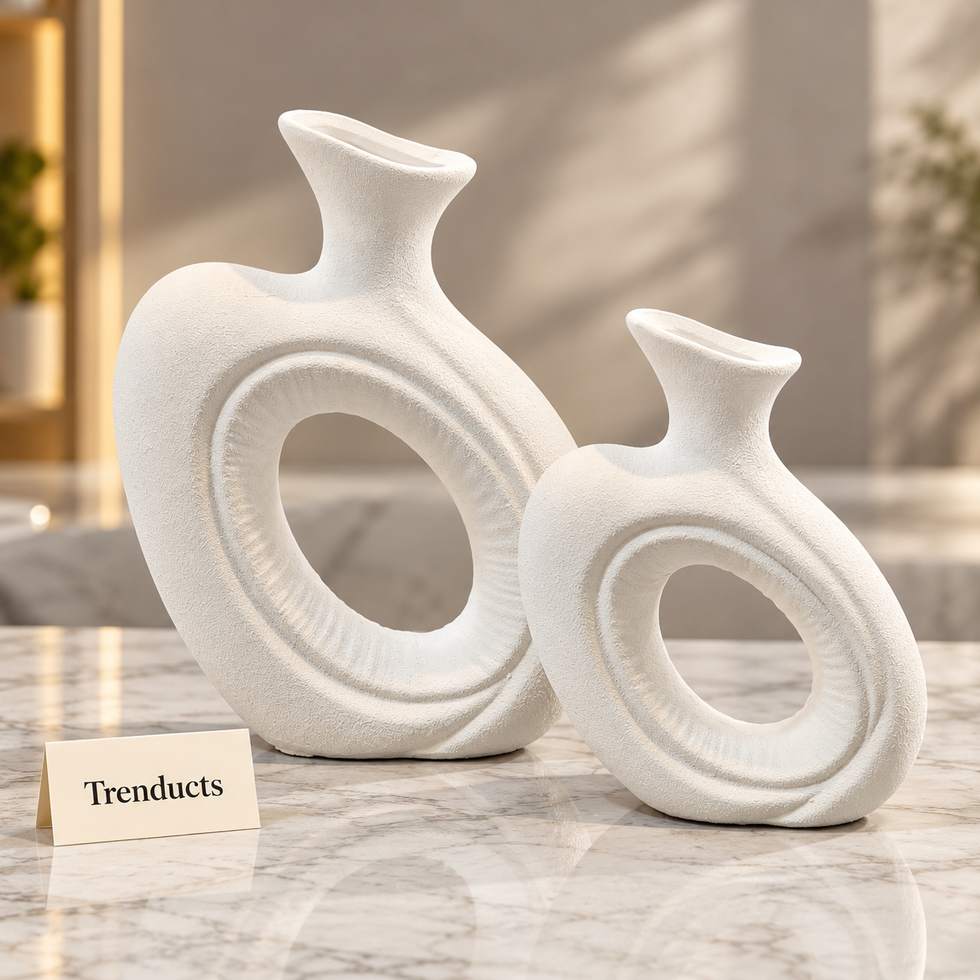 White Sculptural Loop Vase - Textured Ceramic Ring