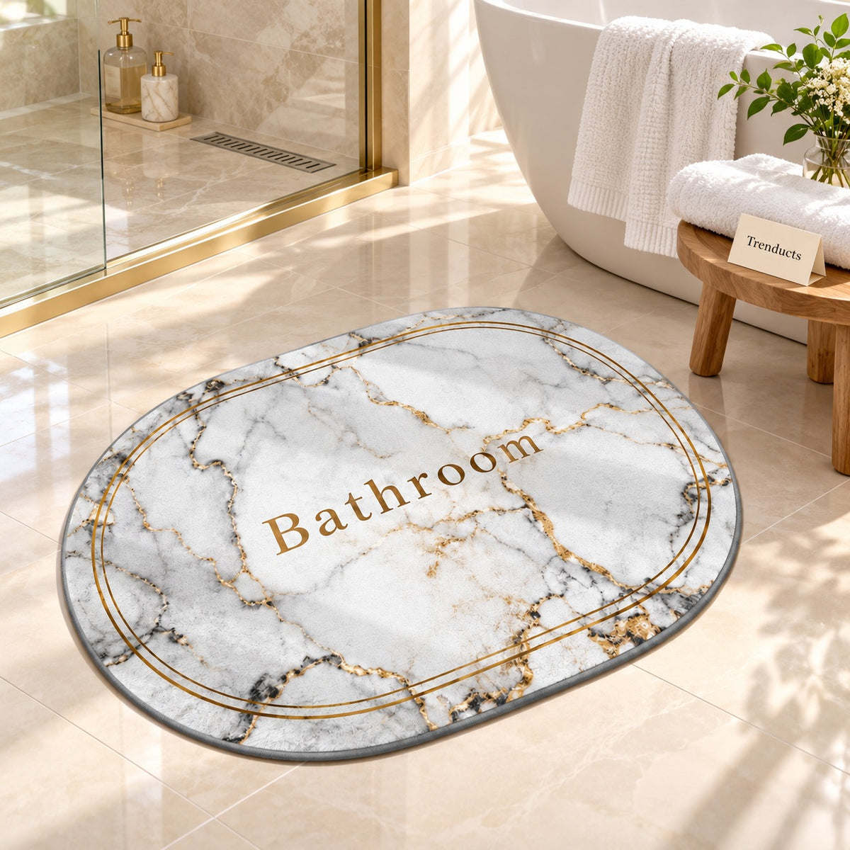 Absorbent Anti Slip Bath Mat 22 x 15 Inch - Marble Print