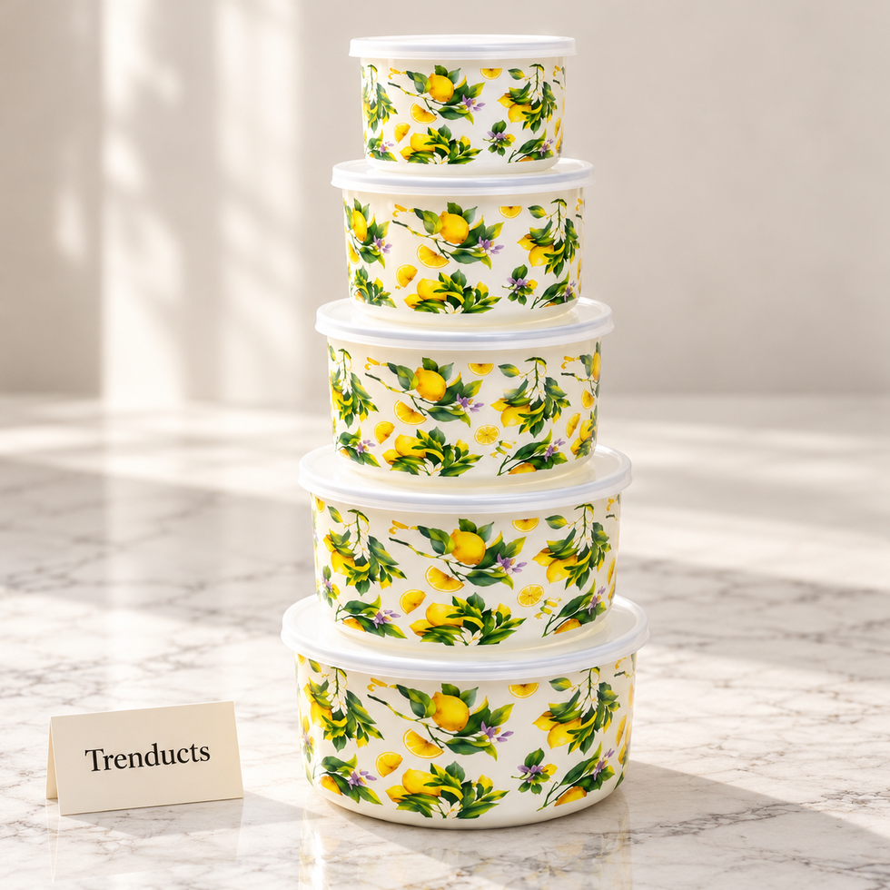 Enamel Fresh Box Set of 5 with Lids - Lemon Print
