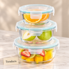 Glass Bowl Set with Lids - 3 Round Clip-Lock Containers