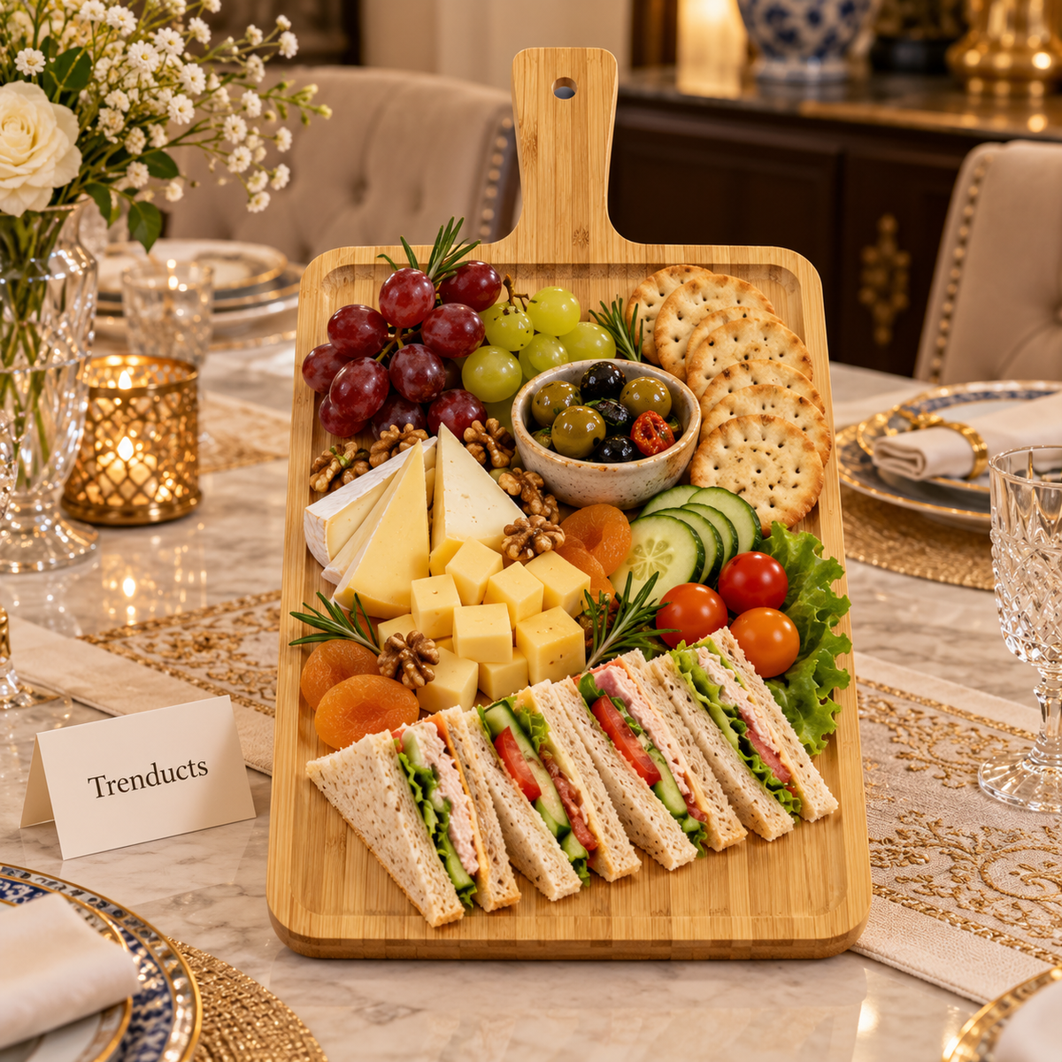 Bamboo Serving Board with Handle - 40 x 24 cm