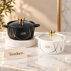 Crown Lid Ceramic Bowl with Glass Lid 1200ml (Random Color)
