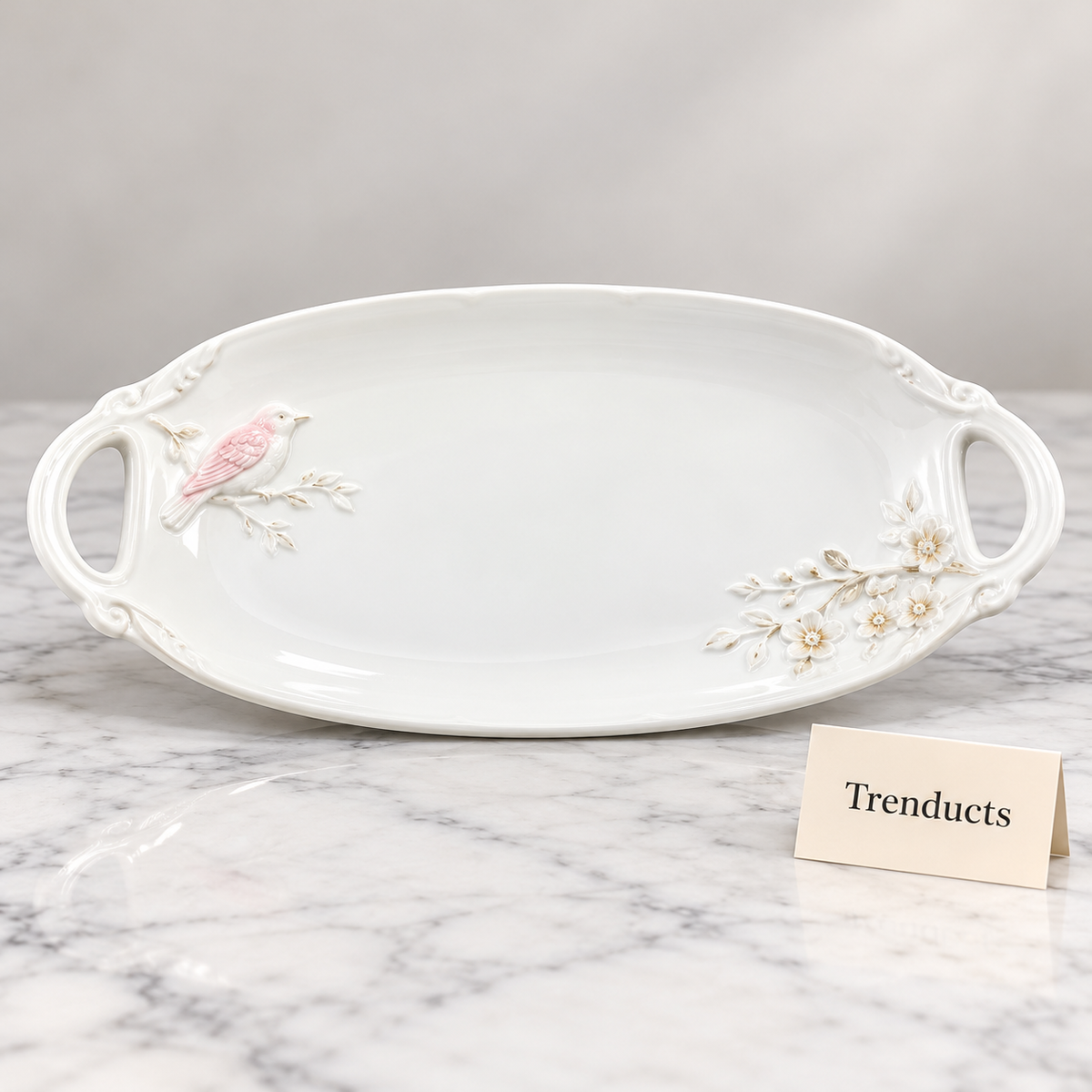 Brilliant Bird Plate 11.75 Inch - White Embossed Oval