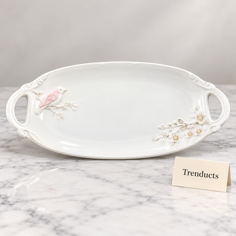 Brilliant Bird Plate 11.75 Inch - White Embossed Oval