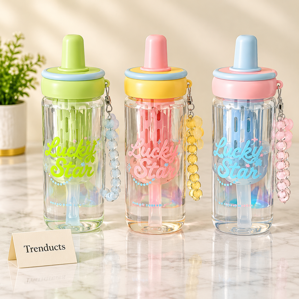 Glass Sipper Cup 630ml - Fruit Infuser with Bead Strap (Random)