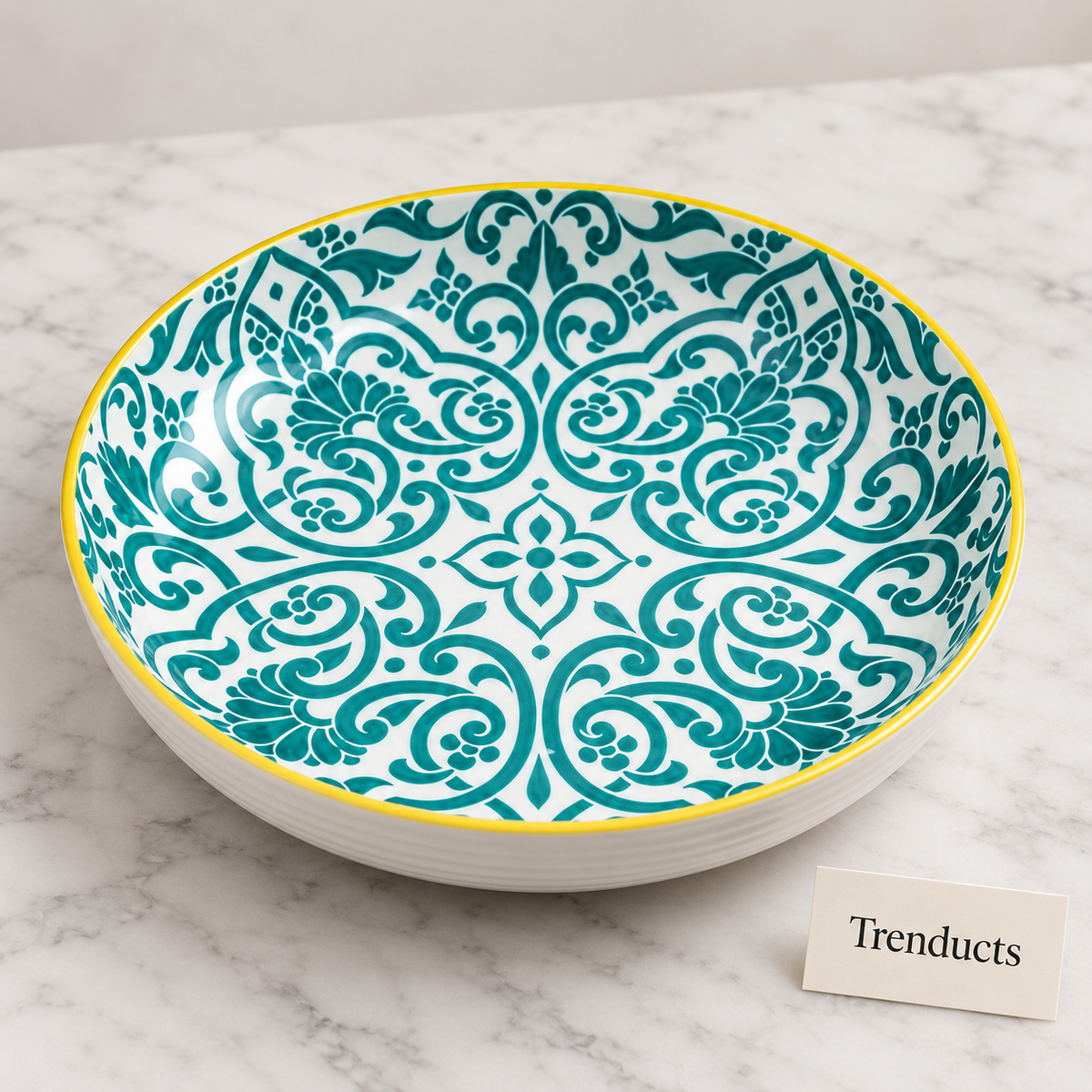 Danny Home Soup Plate 12 Inch - Teal Floral Yellow Rim