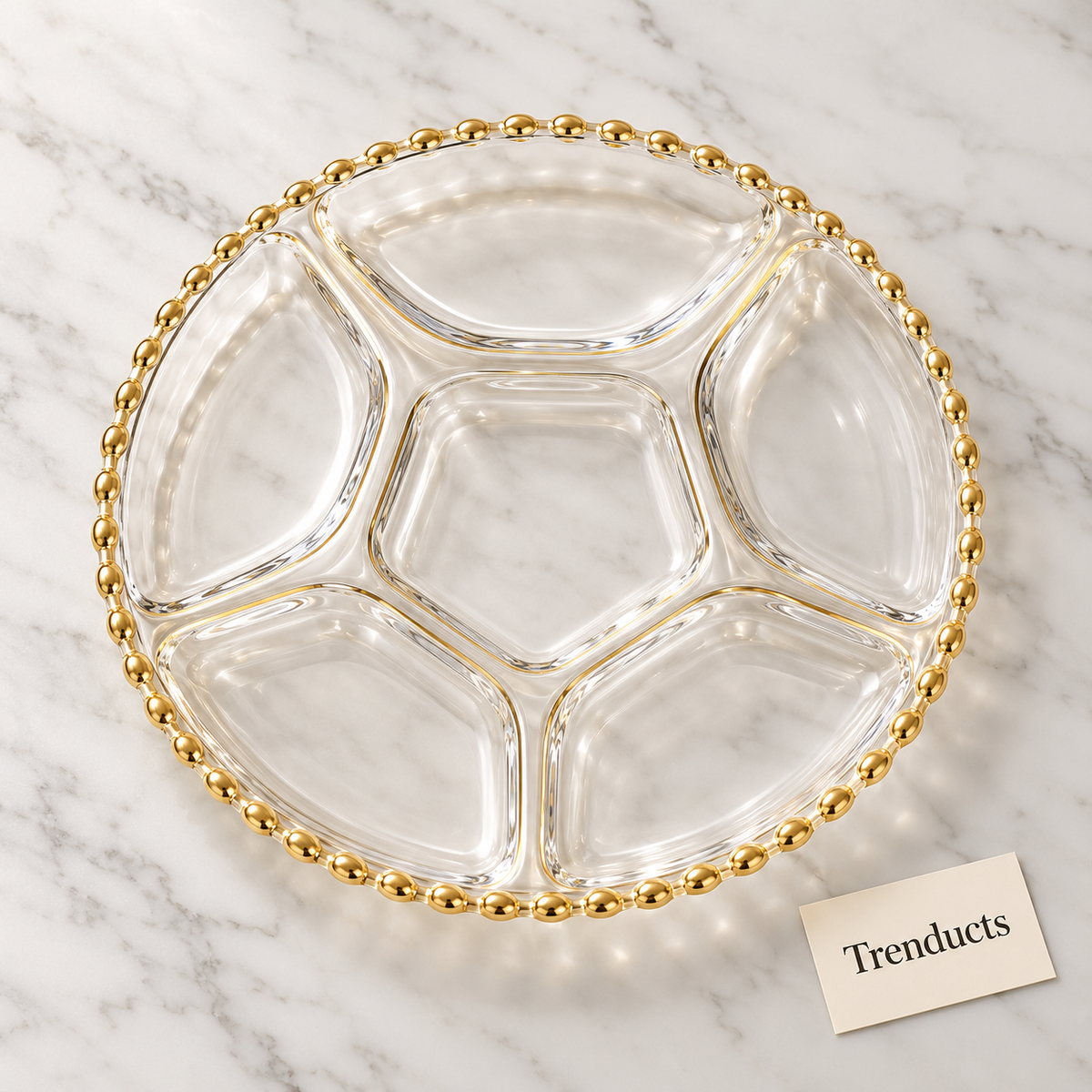 Danny Home Glass Plate - 5 Section Round Gold Rim 33cm