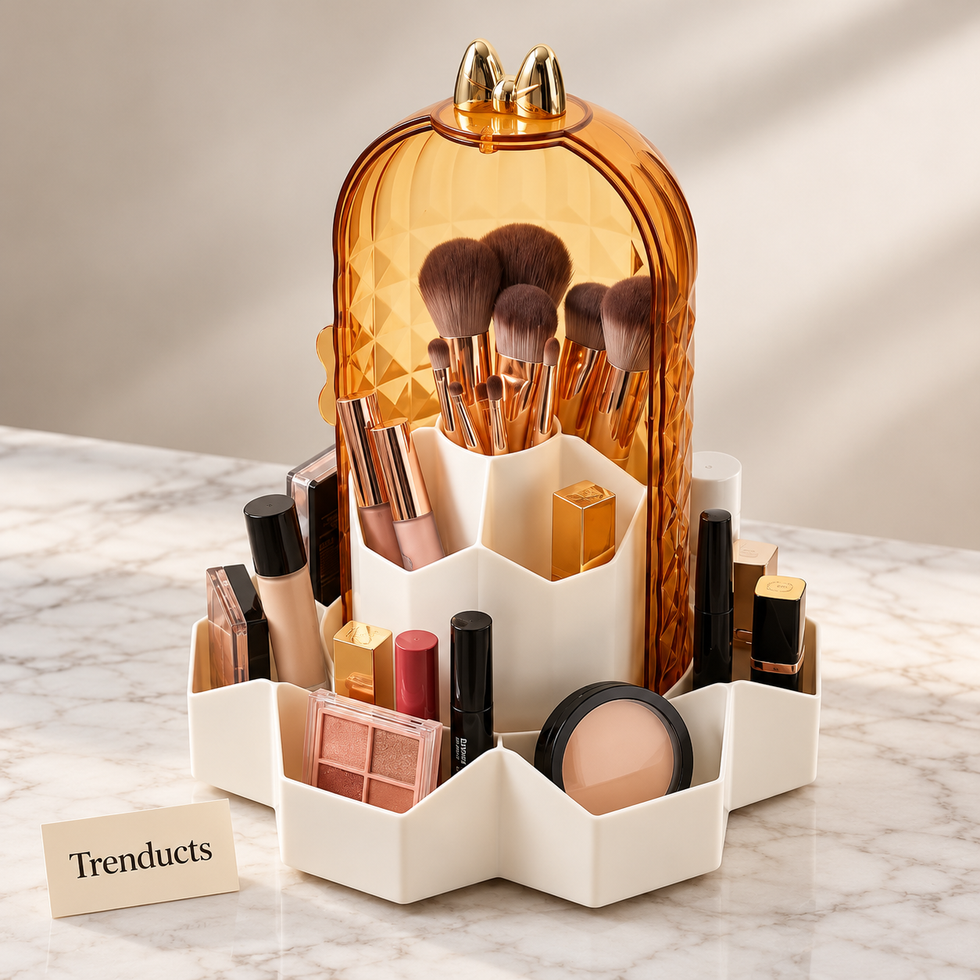 Rotating Acrylic Storage Box - Makeup Organizer Gold Dome