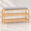 Bamboo Shoe Bench - 2 Shelves with Grey Cushion