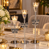 Metal Candle Stand Set of 3 with Glass Bows - Silver