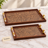 Elegant Wooden Serving Tray Set of 2 - Walnut Brown