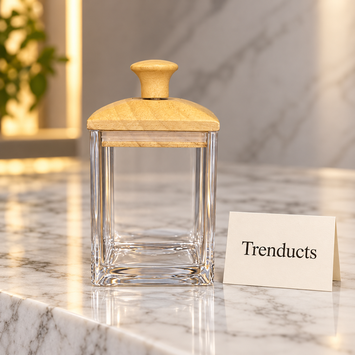 150ml Airtight Canister with Light Wood Lid - Square Clear Jar