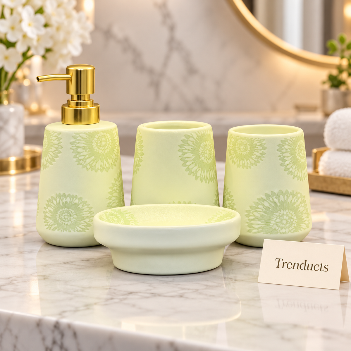 Brilliant 4 Piece Bathroom Set - Light Green Floral