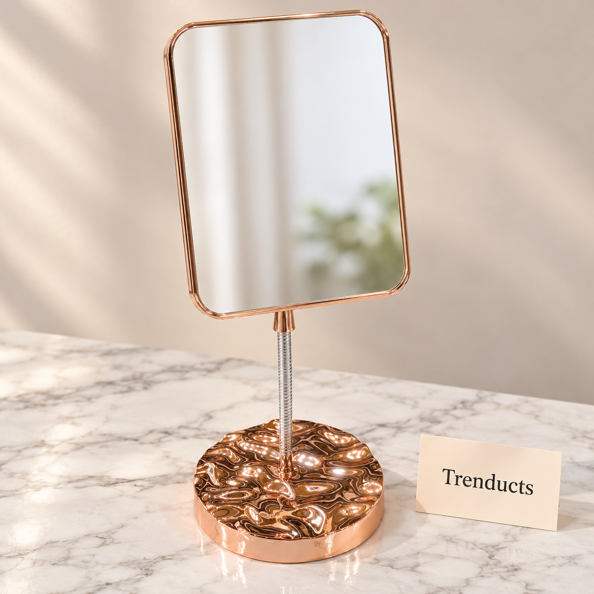 Table Mirror - Rectangle Rose Gold with Textured Base