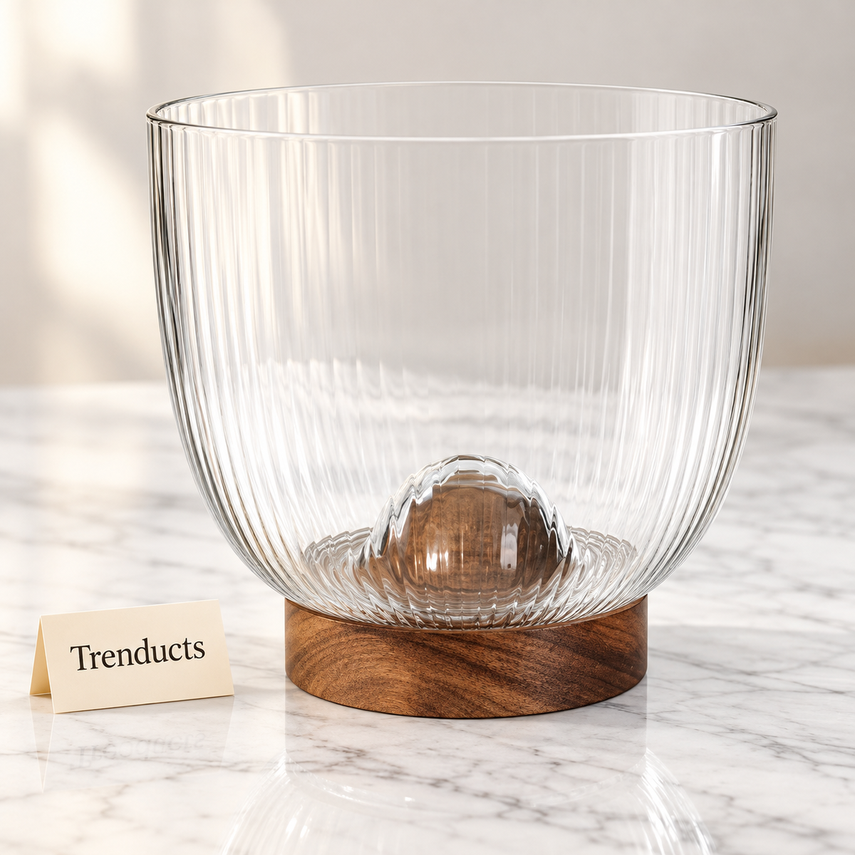 Danny Home Glass Salad Bowl - Acacia Wood Base 3870ml