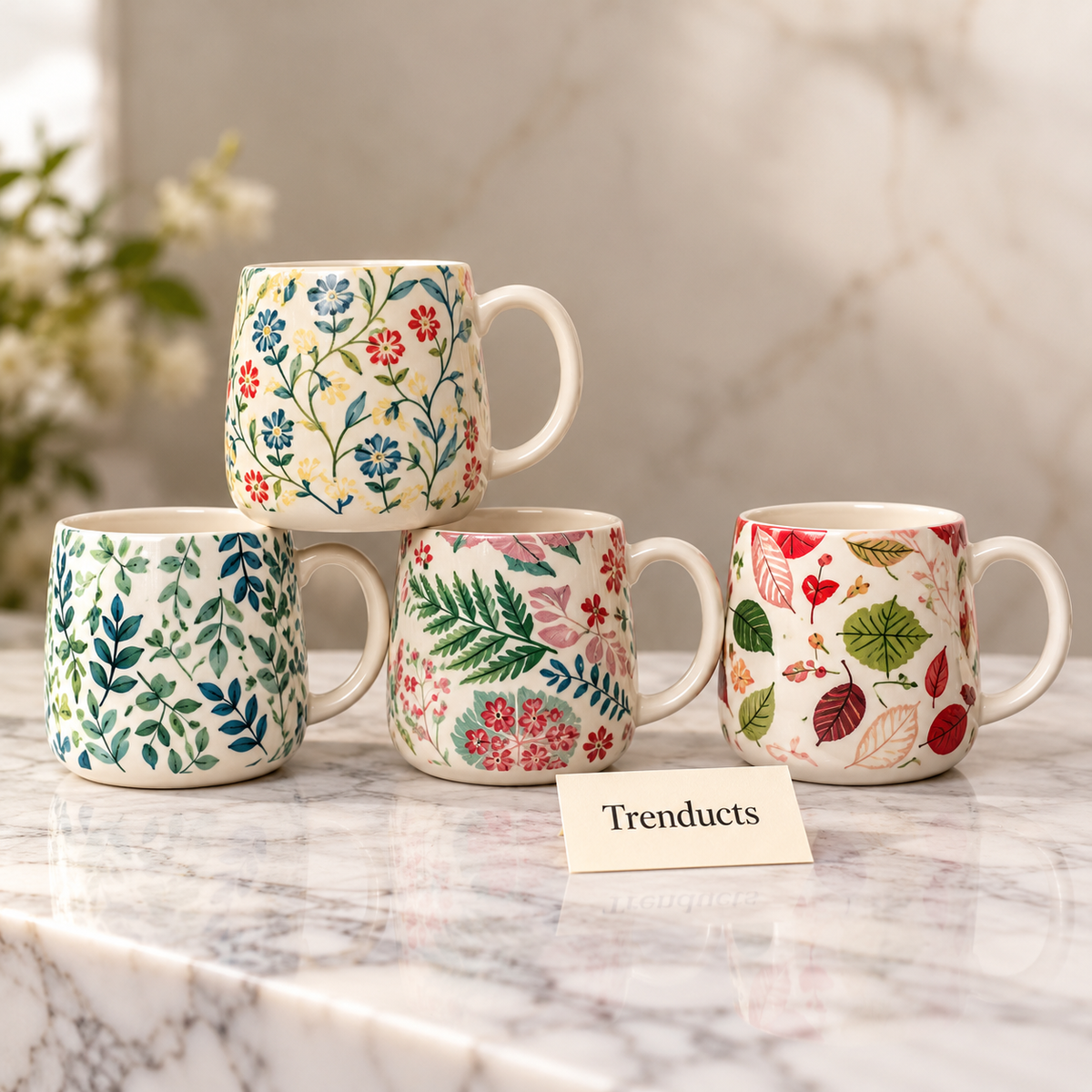 Rounded Botanical Mug 420 ml - Leaf & Flower (Random)