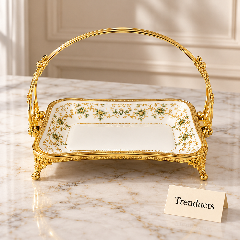Brilliant Basket Tray With Handle - Gold Floral Rim
